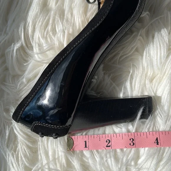 Tod’s Black Patent Leather/Suede Fringe Loafer Pumps Heels - Picture 8 of 16